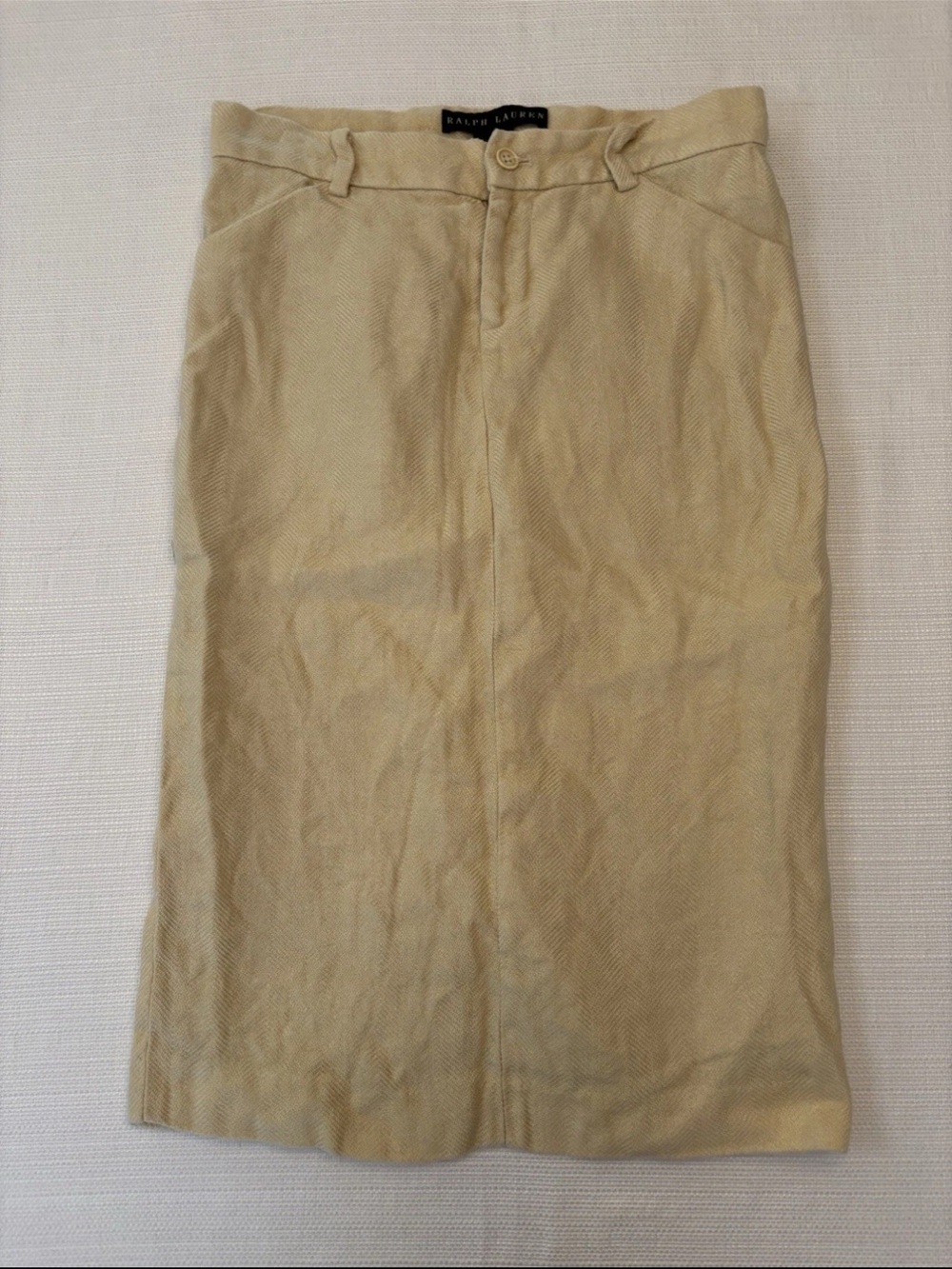 Ralph Lauren Black Label Size 2 Khaki 100% Linen Midi Straight Pencil Skirt